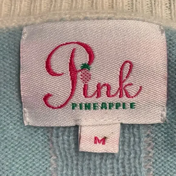 PINK PINEAPPLE Size M Cream Pink Blue Cashmere Crown Stripe Boat Neck Pullover